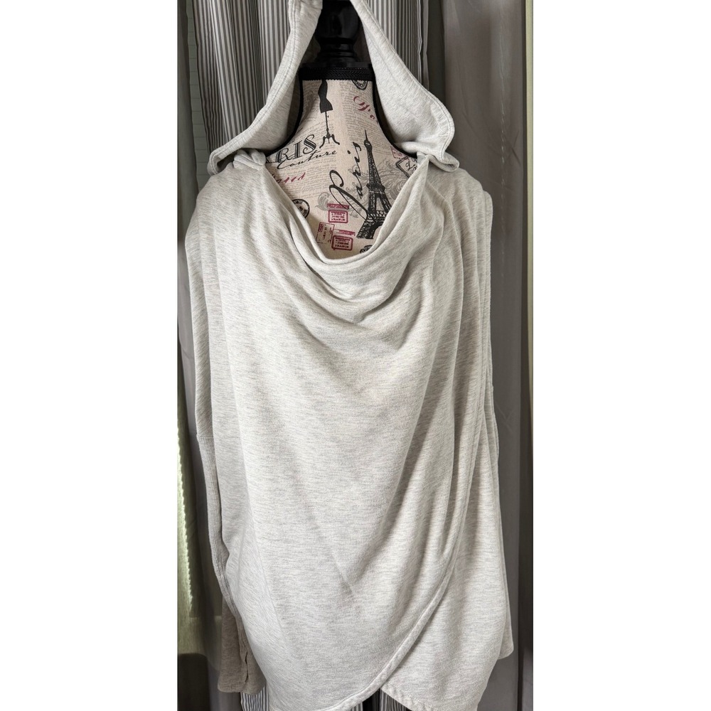 Athleta Purana Wrap Sweatshirt Cardigan Light Gray Heather Hooded Tunic Large